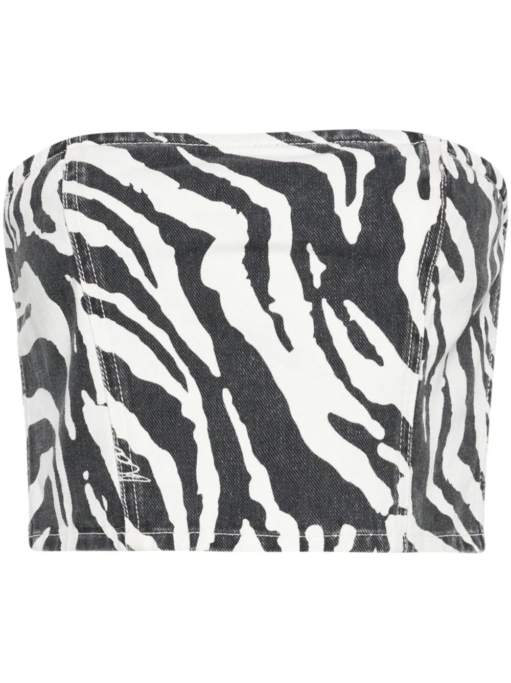 zebra-print denim cropped top - 1
