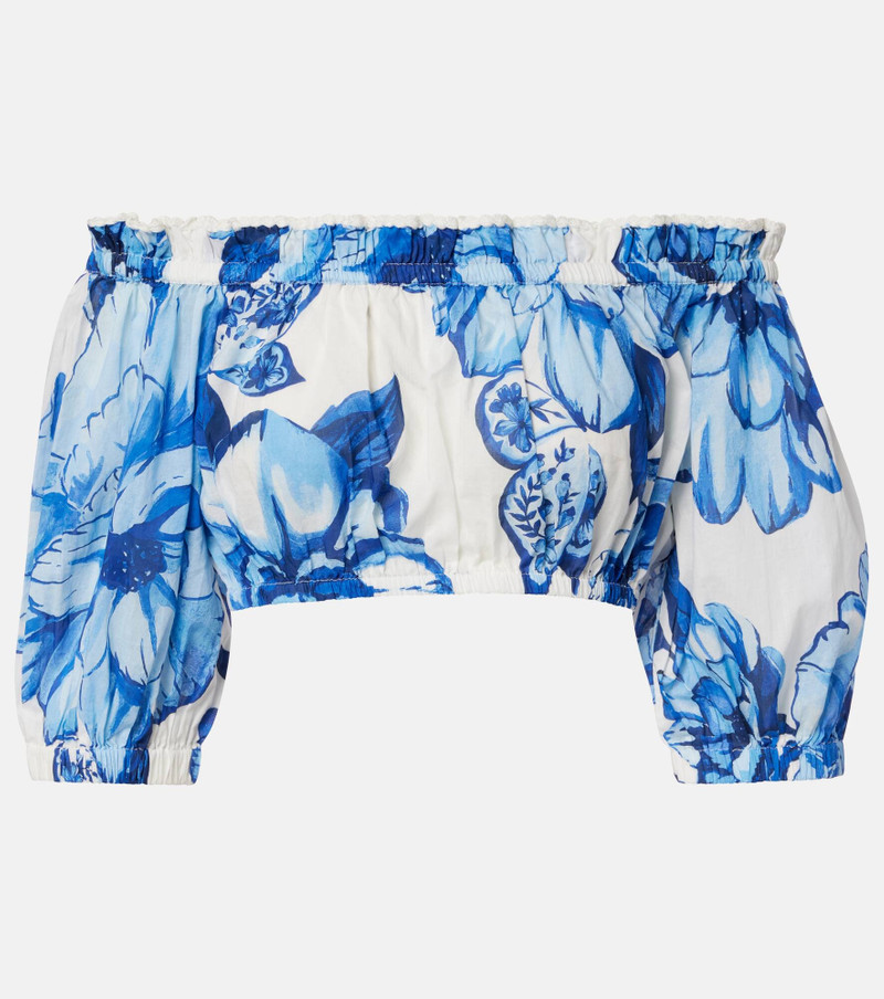 Floral cropped off-shoulder cotton top 1