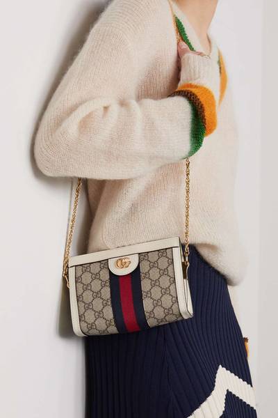 GUCCI Ophidia mini textured leather-trimmed printed coated-canvas shoulder bag outlook