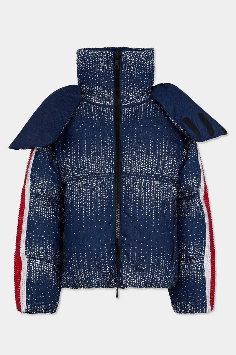 SNOWBALL EMBROIDERED DENIM DOWN JACKET - 1