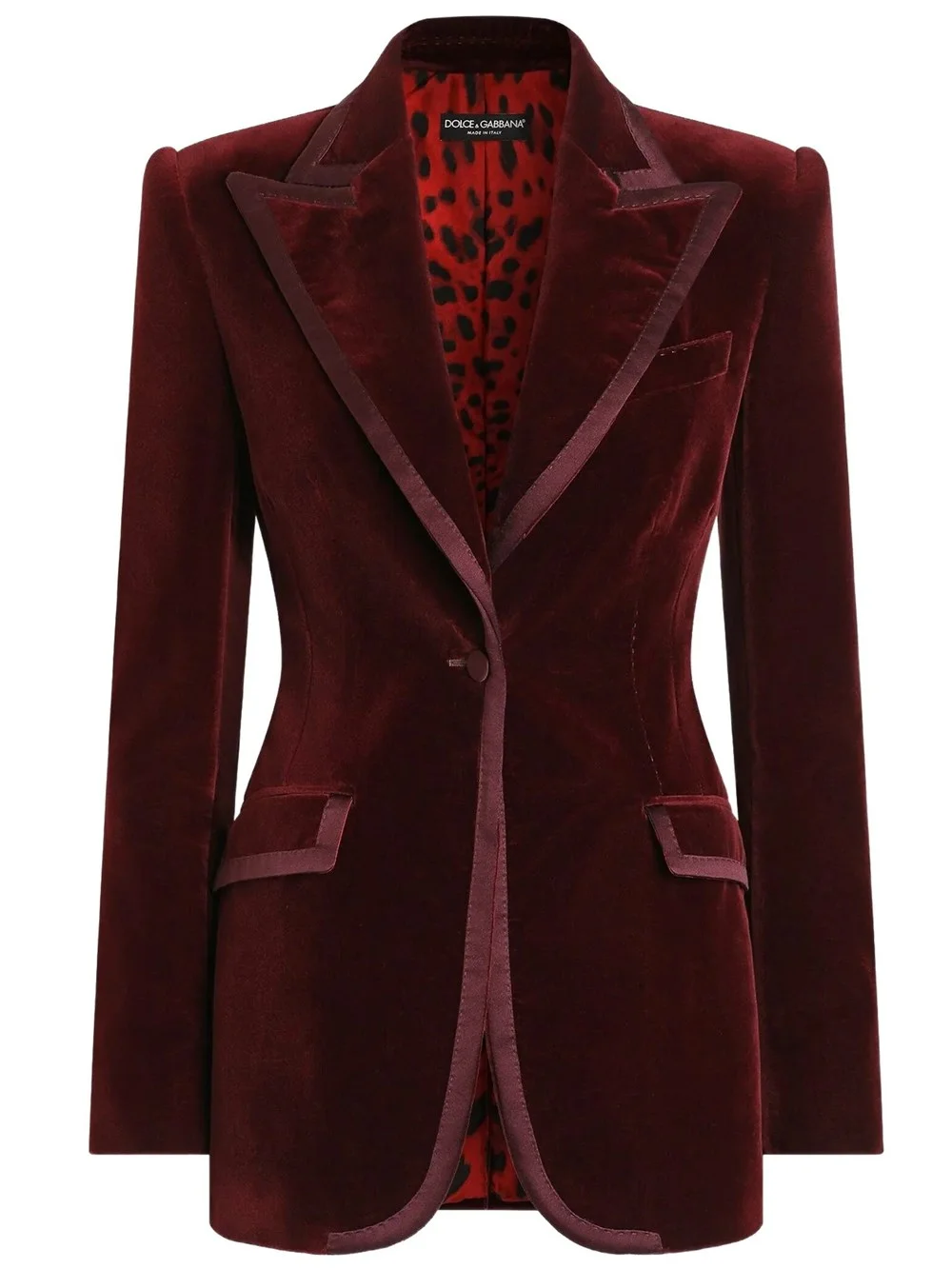 Red velvet jacket with leopard print lining - 1