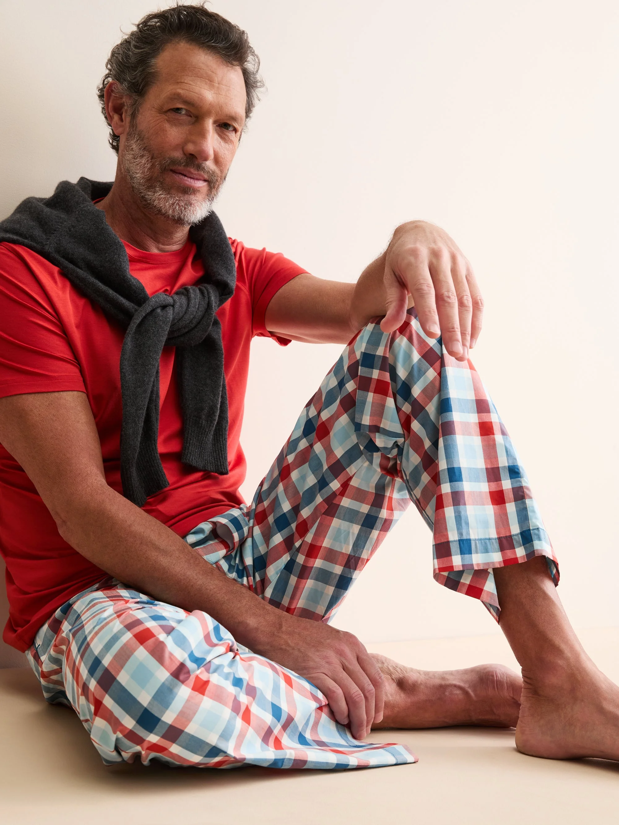 Barker Cotton Lounge Pants Teal & Red Check - 1