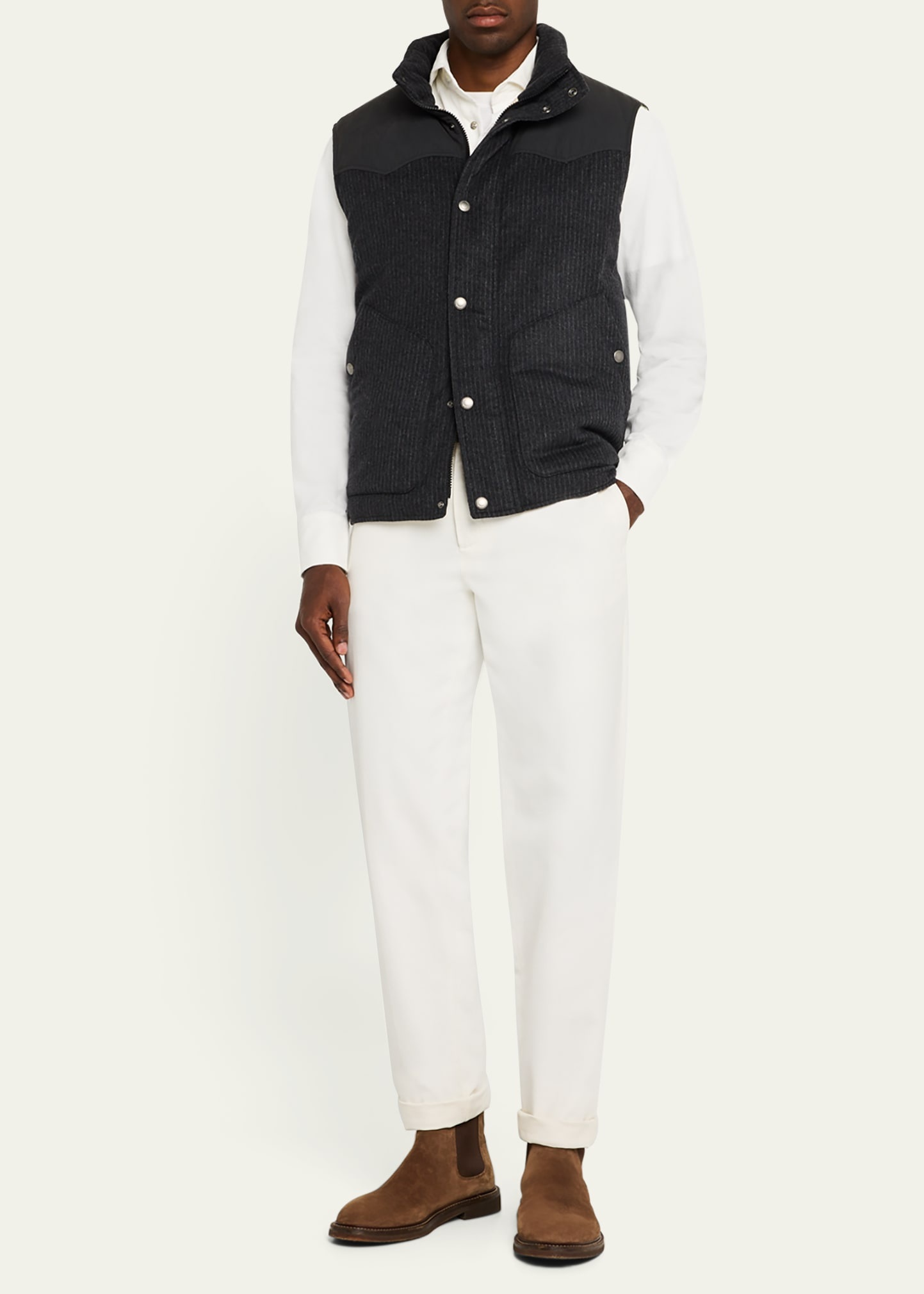 Men's Mixed Media Snap-Front Down Vest - 2