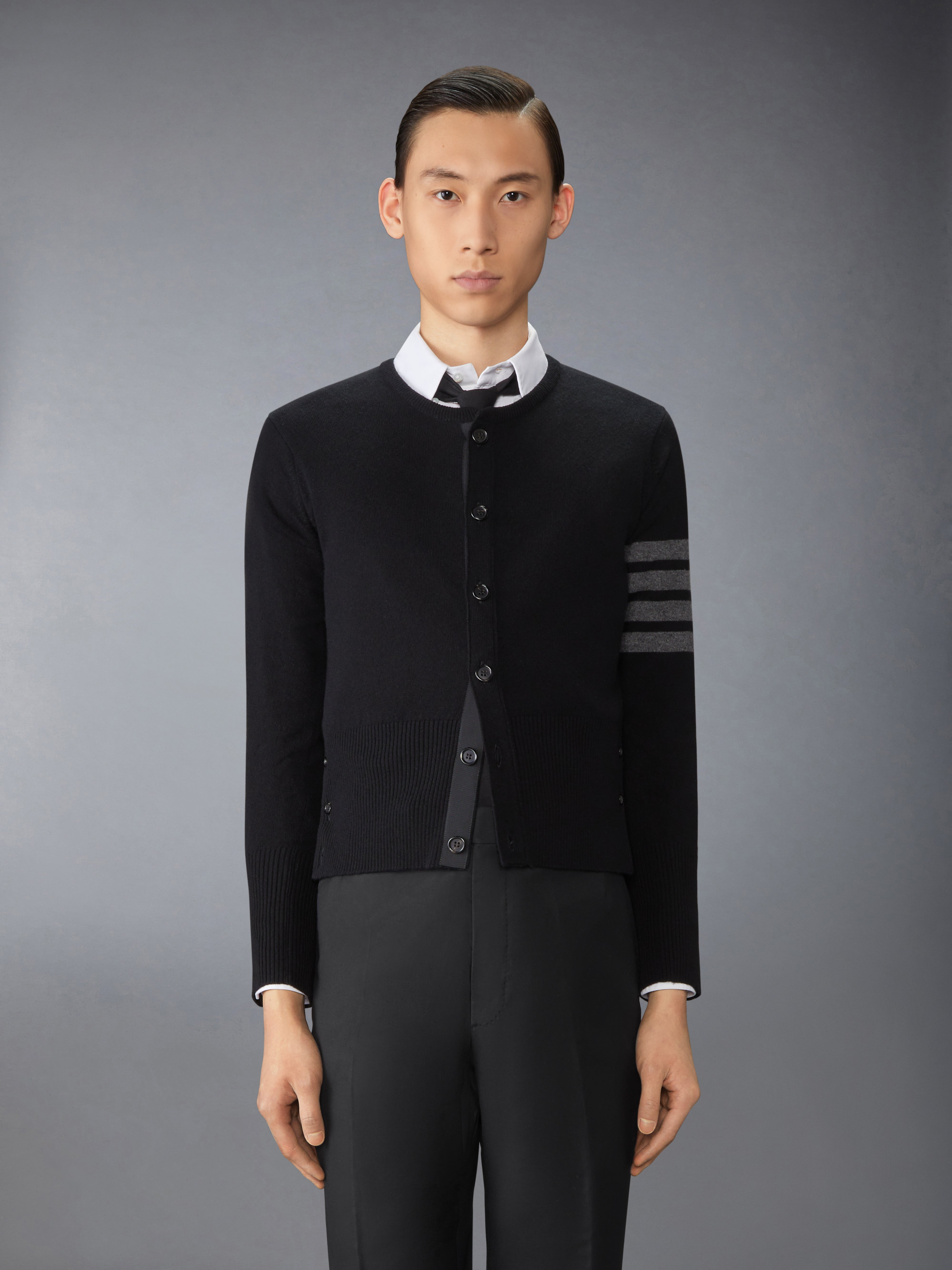 CASHMERE CLASSIC CREW NECK 4-BAR CARDIGAN - 2