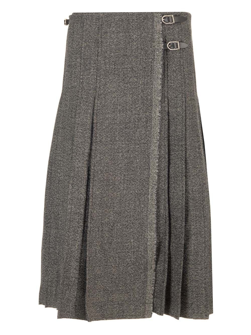 Pleated Midi Kilt Skirt Melange Black Skirts Grey - 1