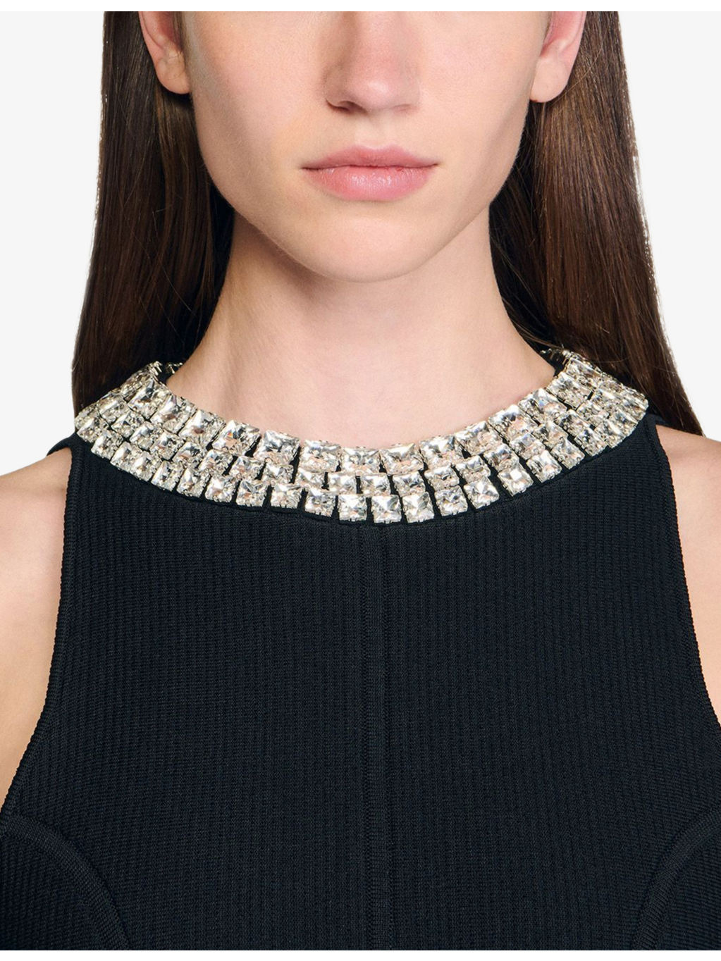 Crystal-Embellished Sleeveless Knitted Mini Dress - 5