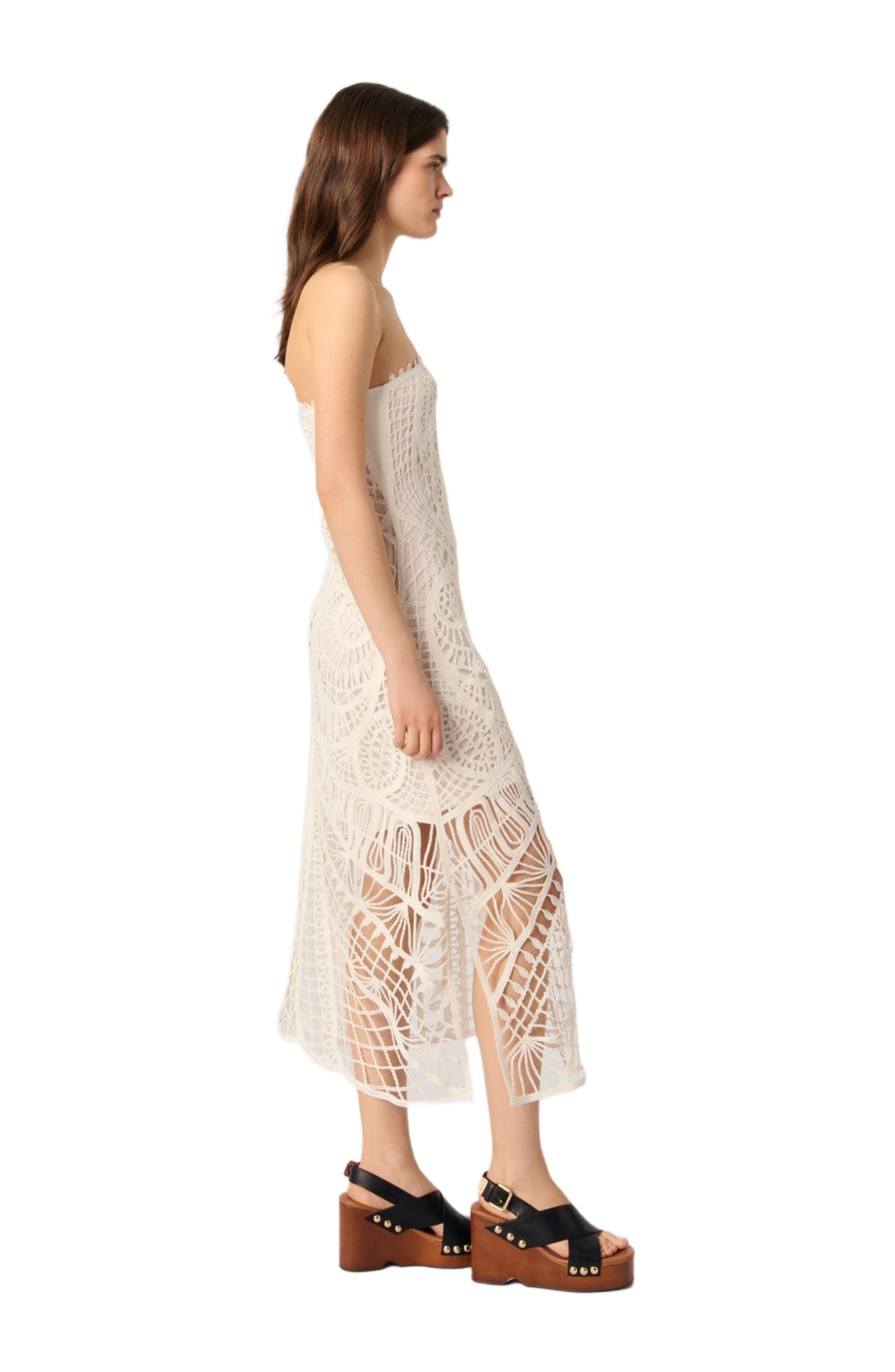 maje Asymmetrical crochet maxi dress in White at Nordstrom - 3
