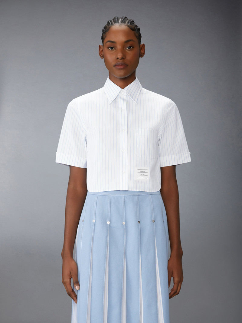 Thom Browne PINSTRIPE POPLIN CROPPED SHORT SLEEVE SHIRT outlook