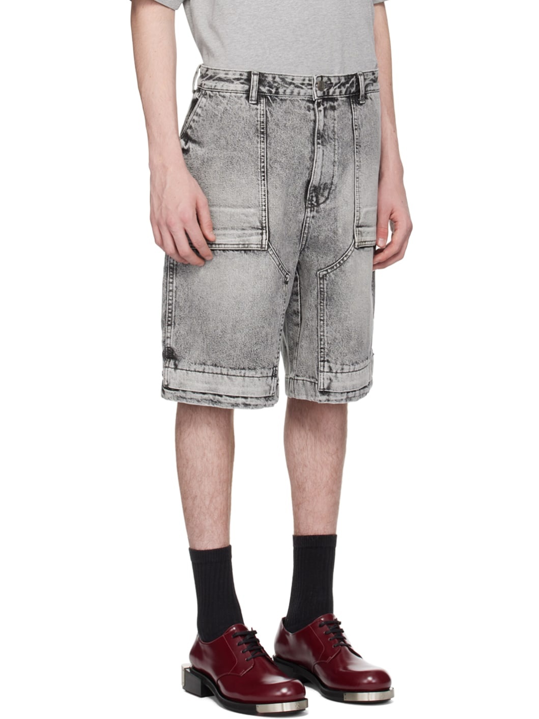 Gray Faded Denim Shorts - 2