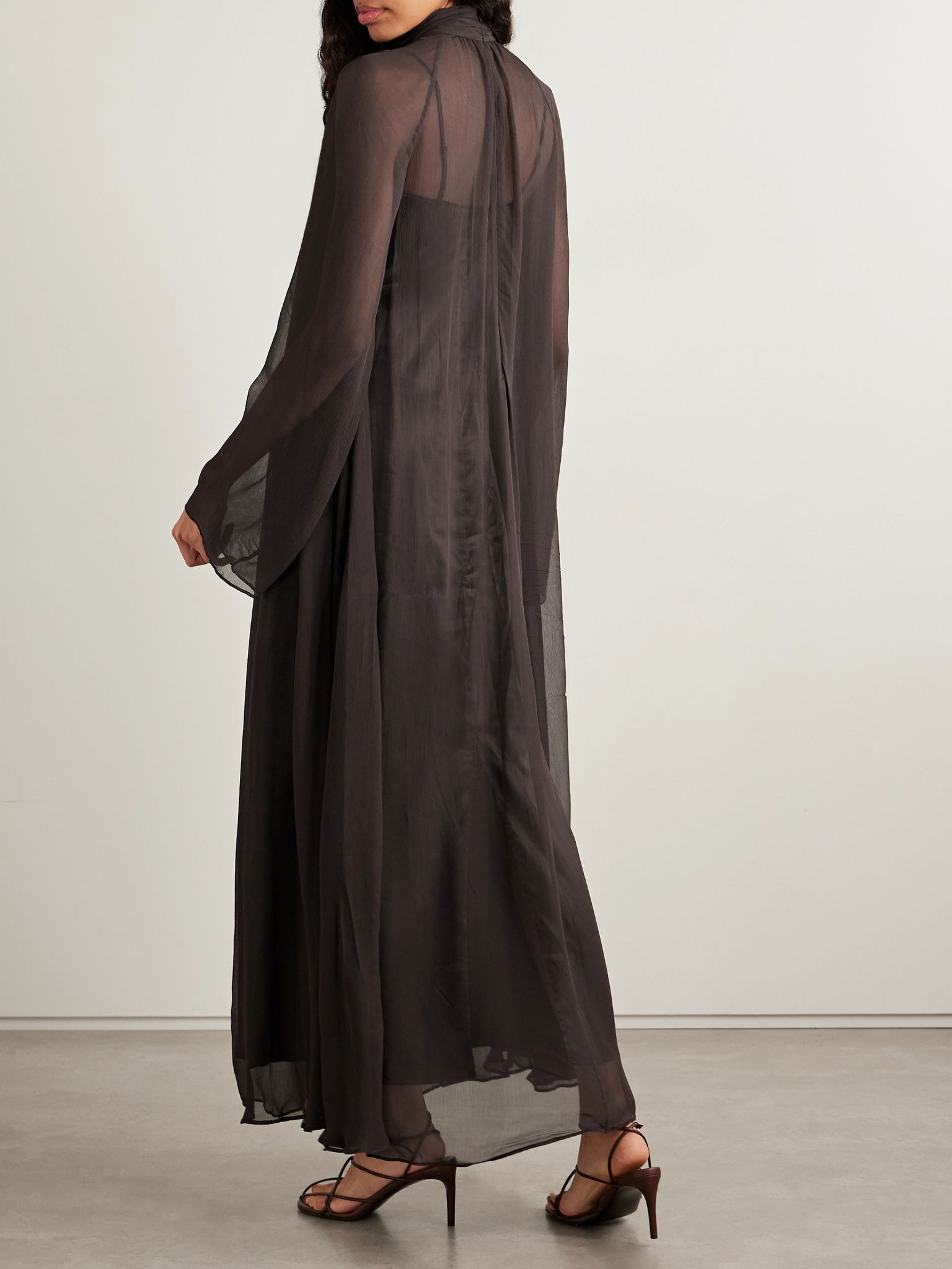 Esther cutout gathered crepon maxi dress Dark brown - 3