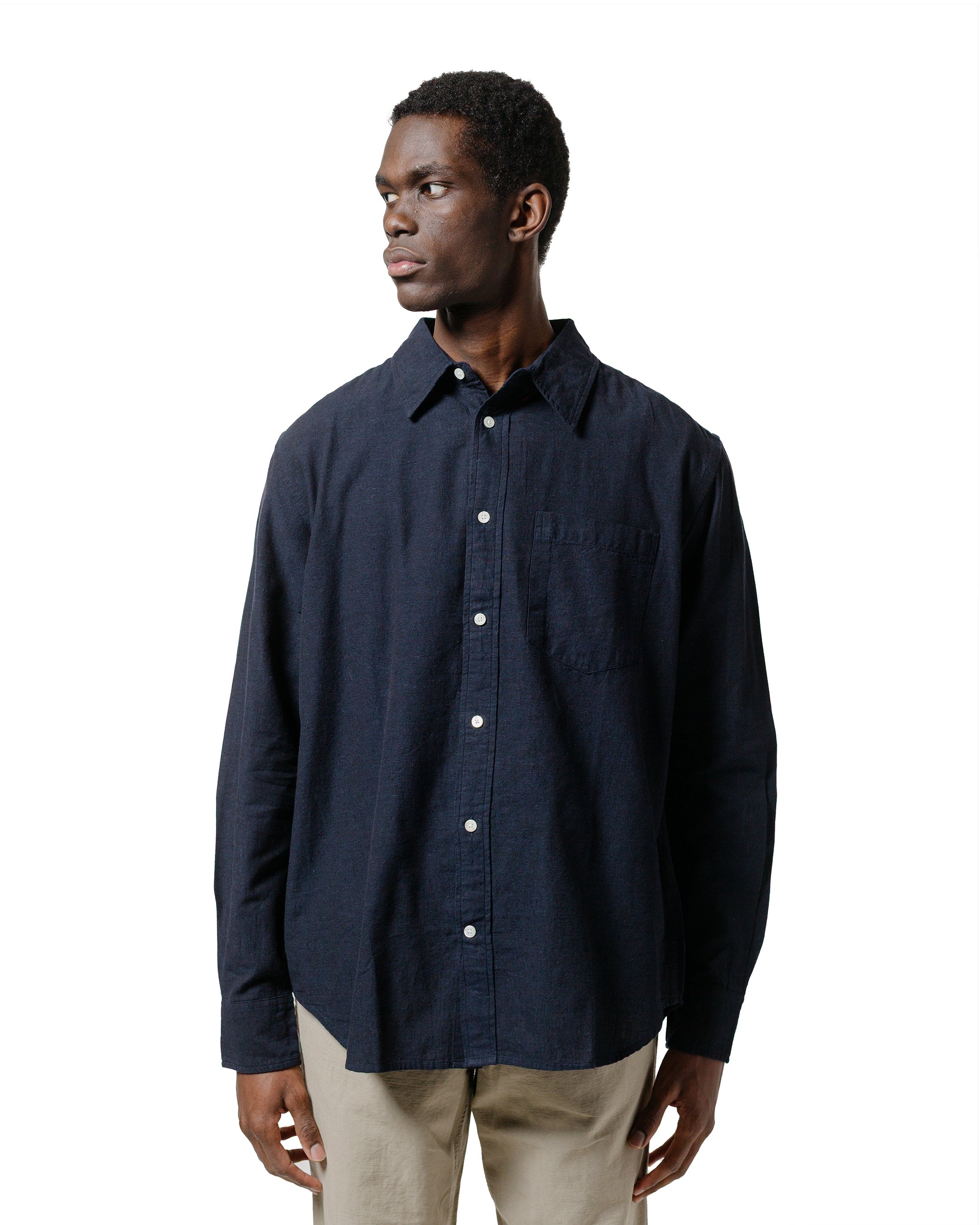 Algot Relaxed Cotton Linen Shirt Dark Navy - 2