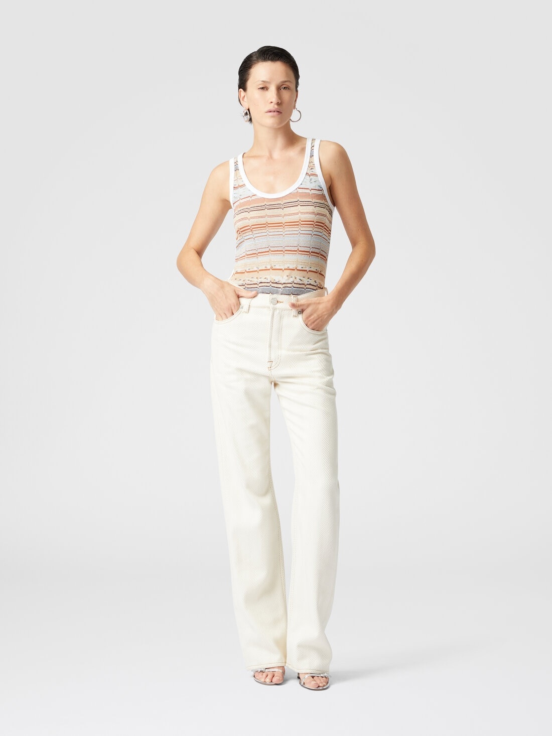 Tank top with knitted insert in greek lamé motif - 2