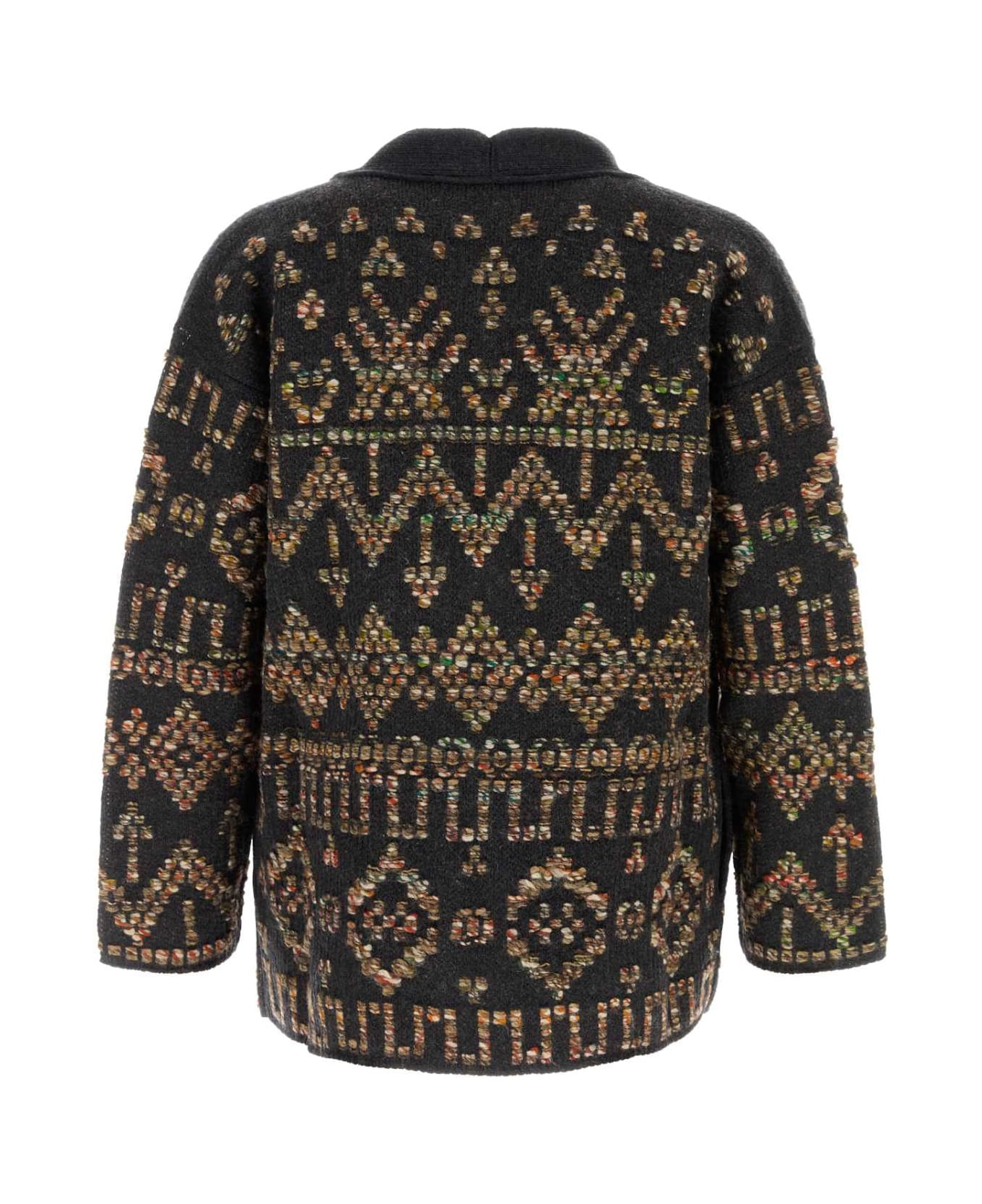 Embroidered Wool Blend Grunge Beat Cardigan - 2