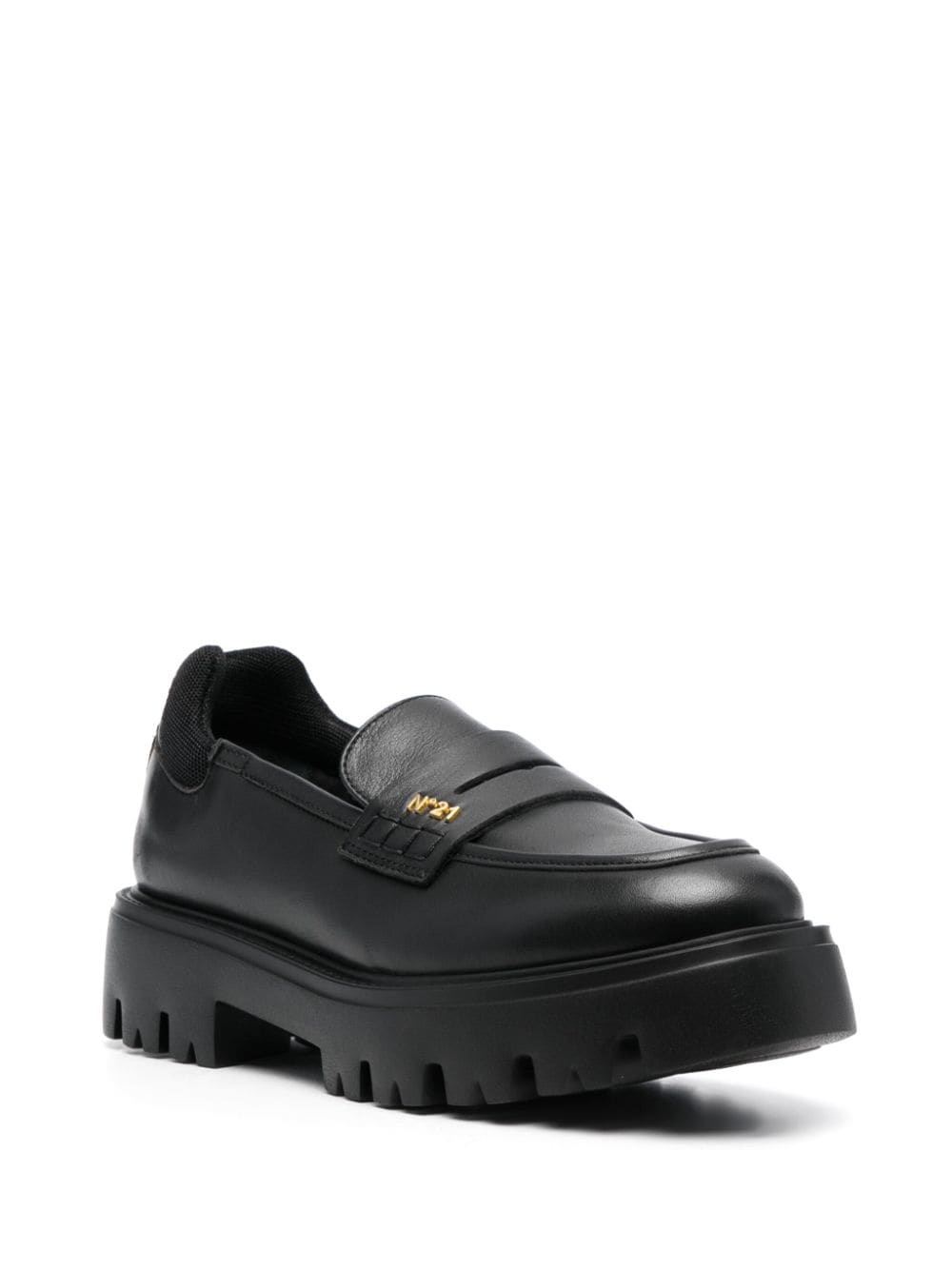 logo-plaque leather loafers - 2