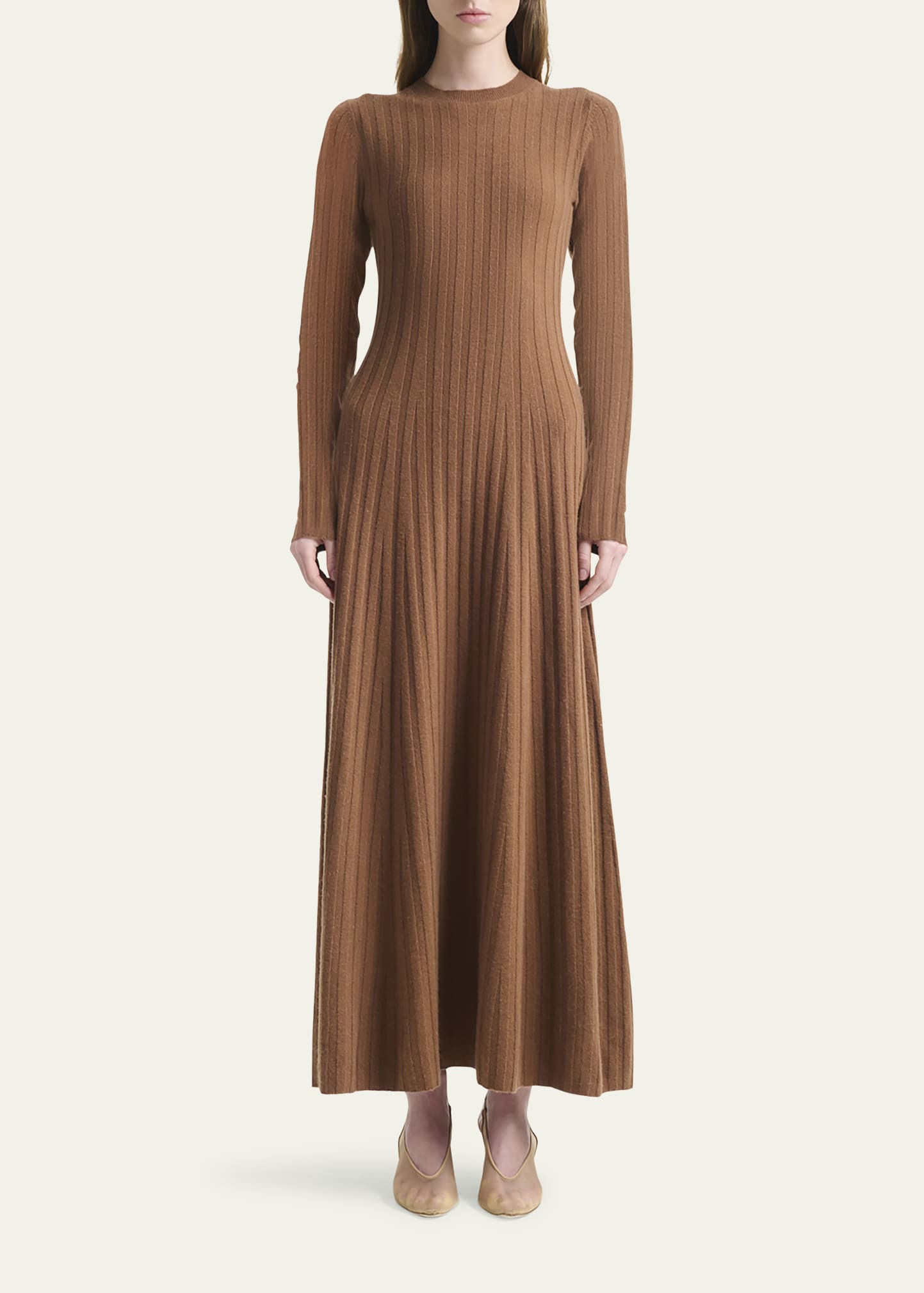 Gia Long-Sleeve Wool-Cashmere Rib Maxi Dress - 2
