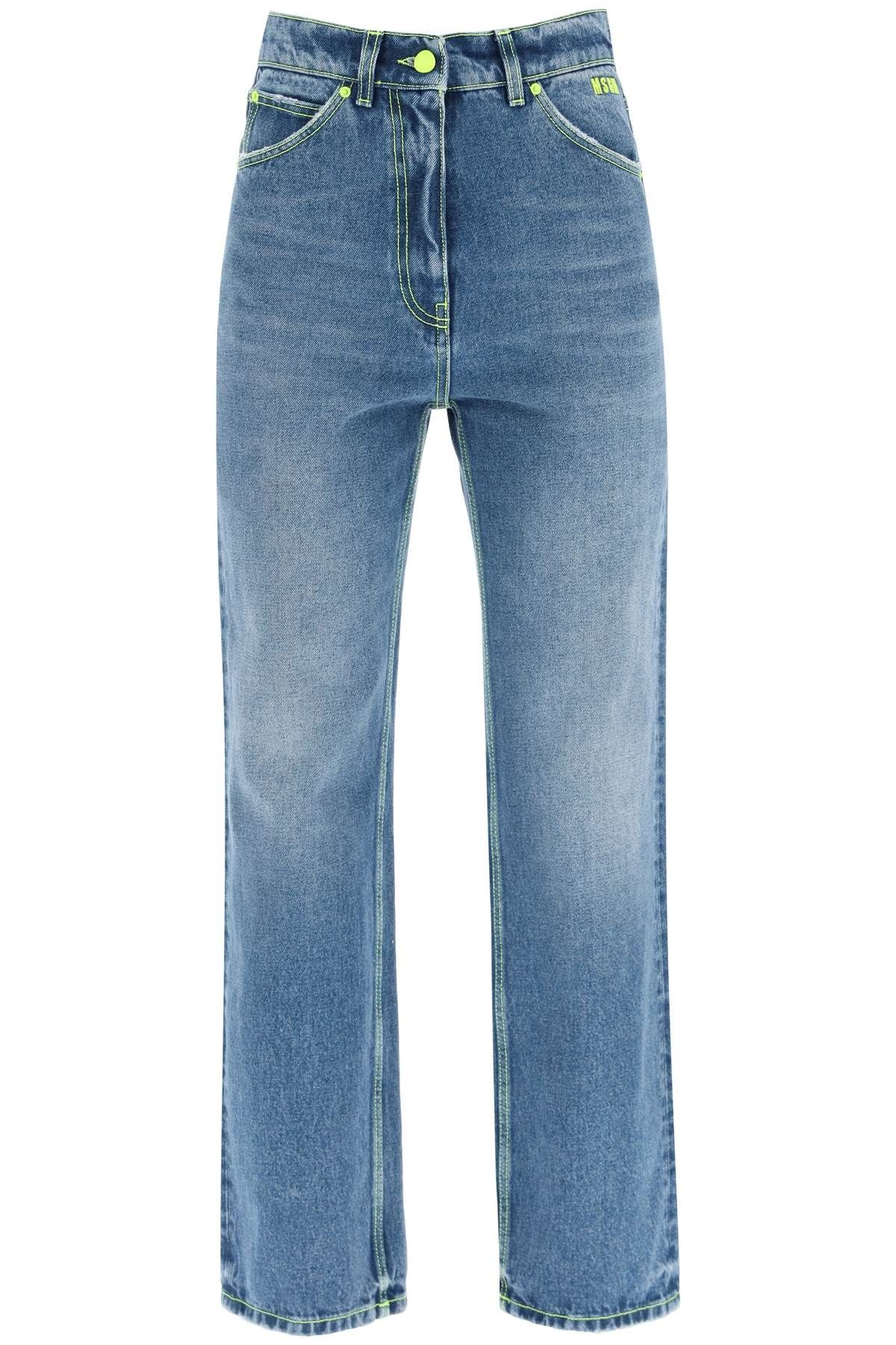 WIDE LEG JEANS WITH NEON STITCHING - 1