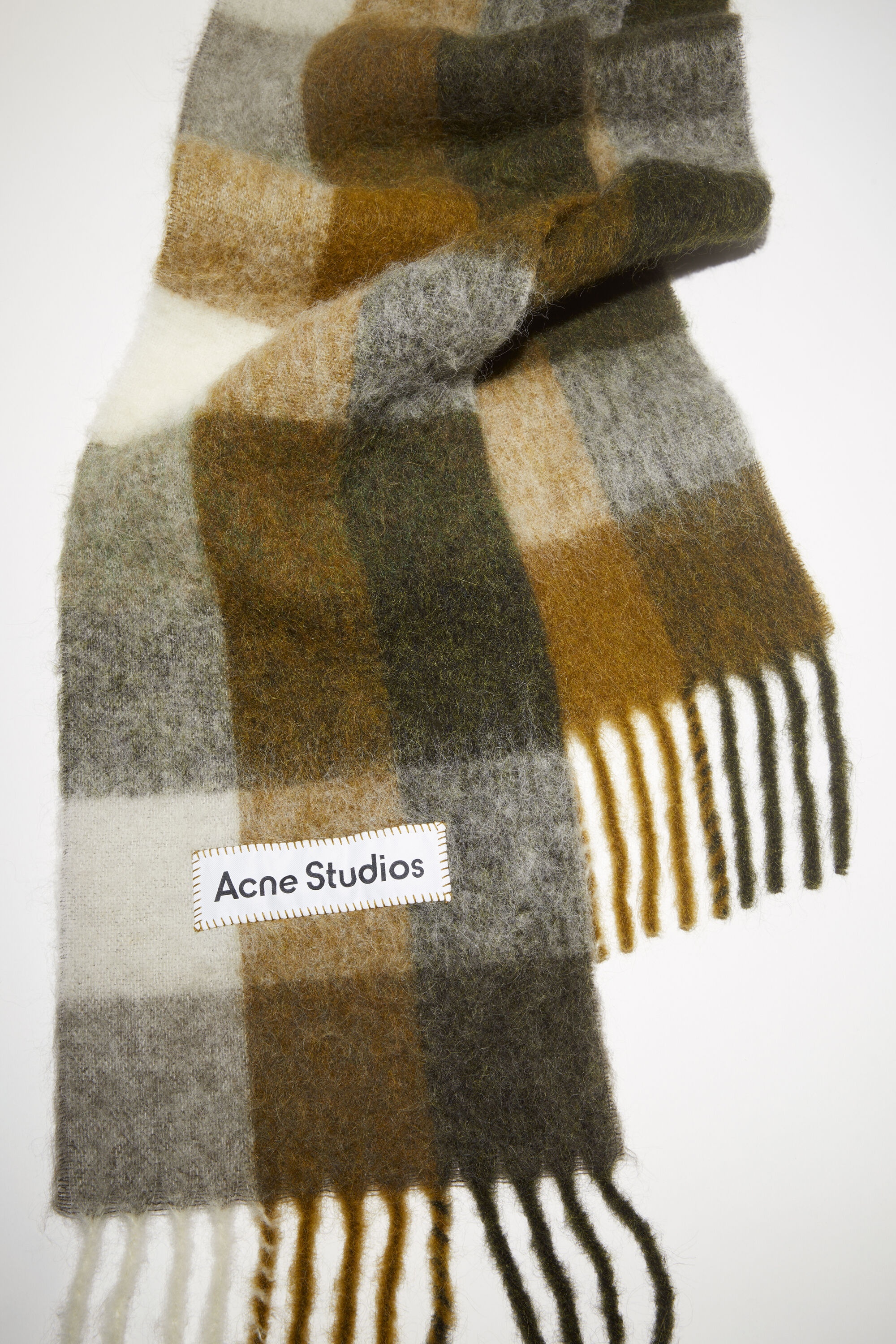 Mohair checked scarf - Taupe/Green/Black - 4