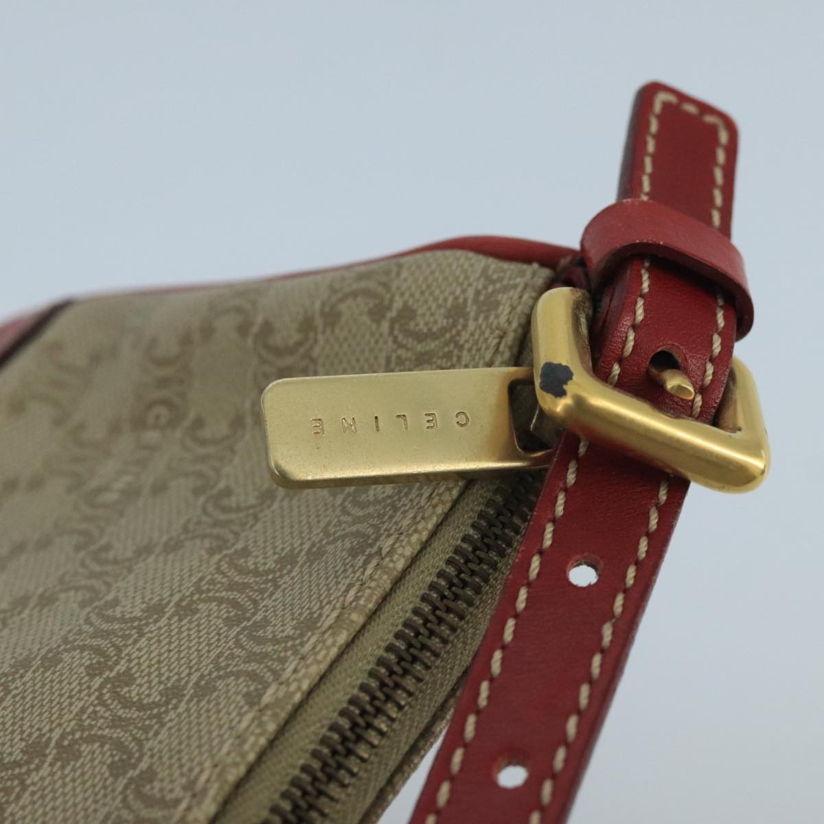 CELINE Macadam Canvas Hand Bag Pvc Leather Beige Red - 10