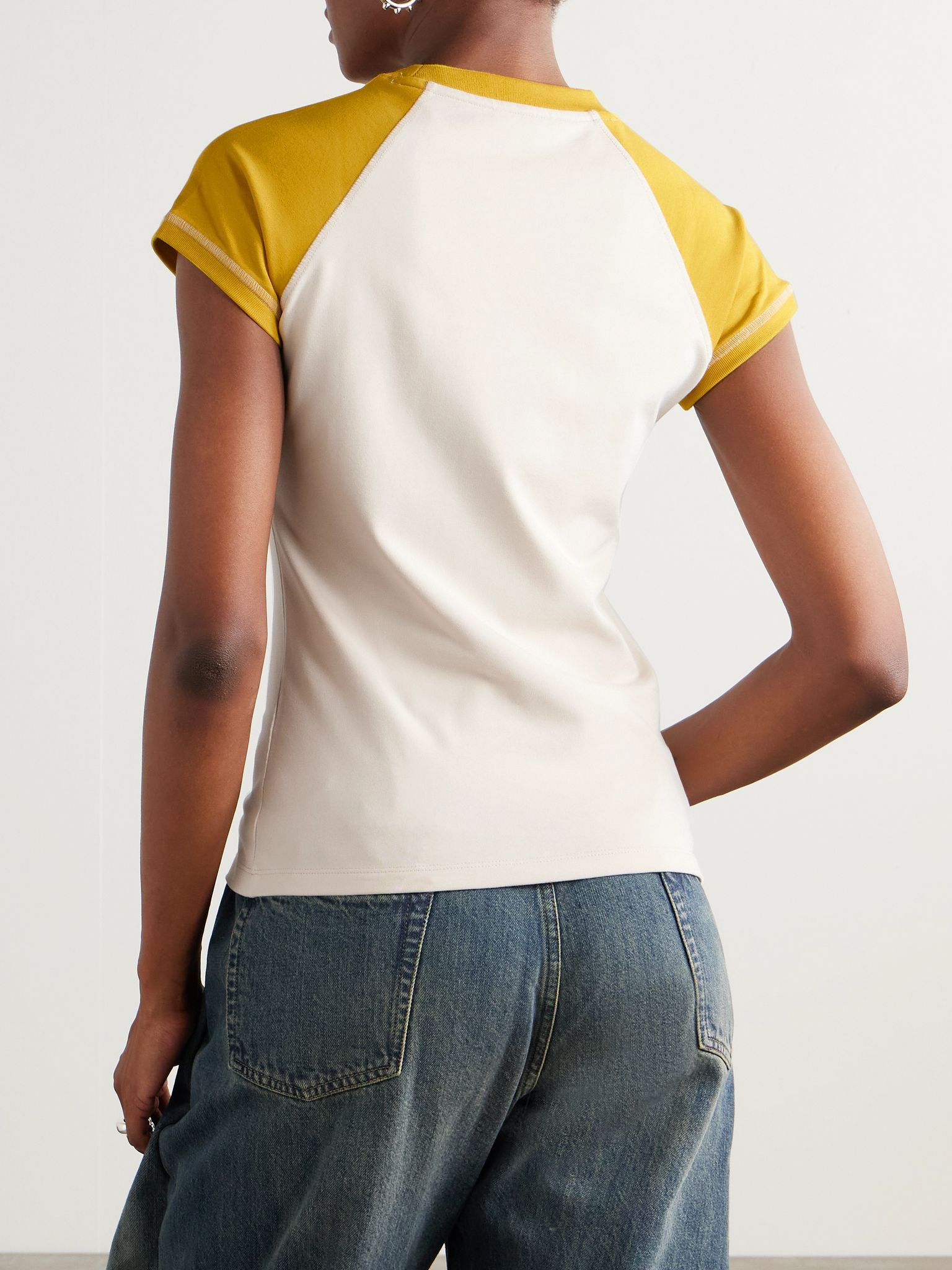 Anagram embroidered two-tone cotton-blend jersey T-shirt White - 4