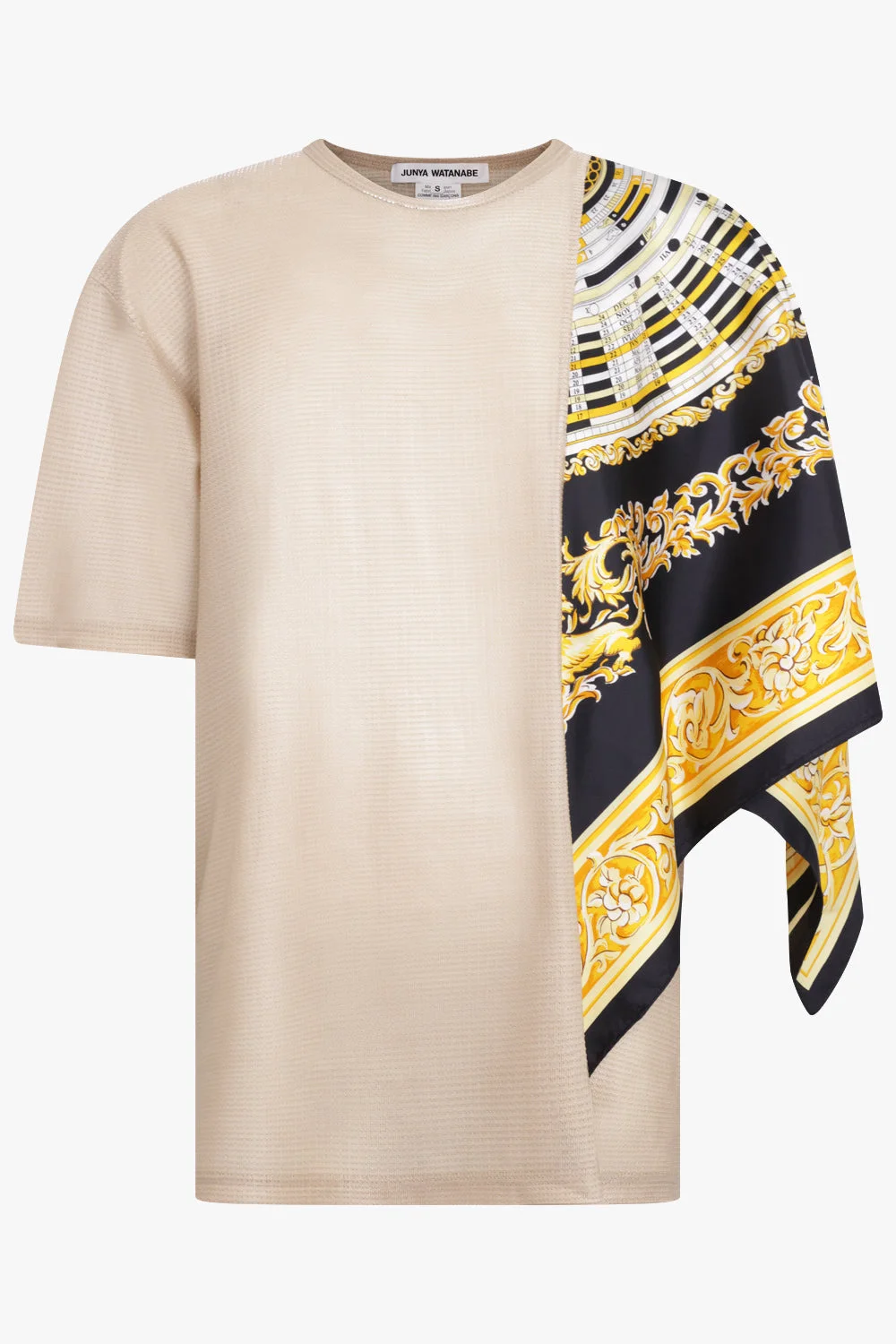 GLITTER S/S TOP X HALF VERSACE CLOCK PRINT SCARF | BEIGE/BLACK/YELLOW - 1