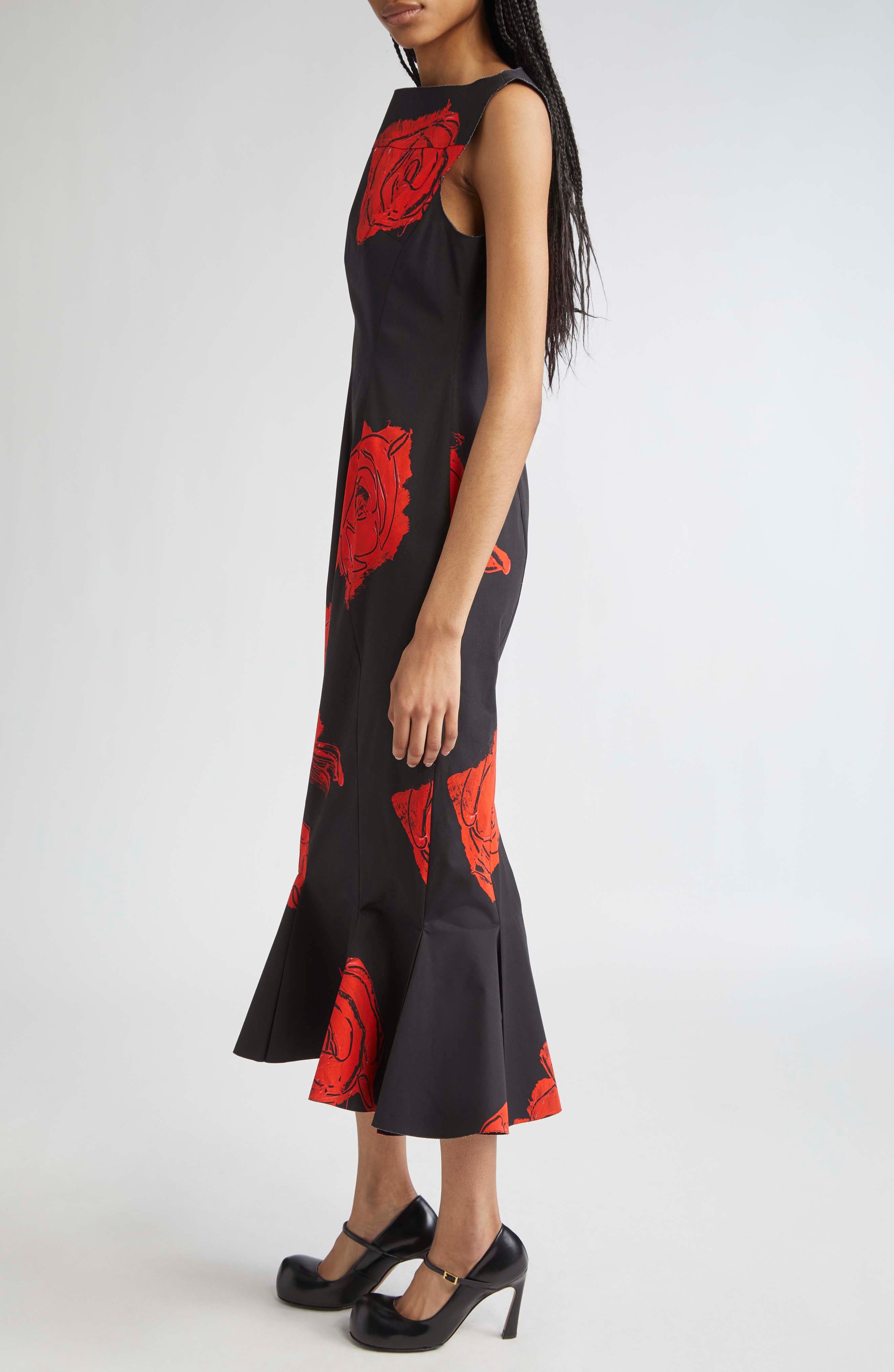 Marni Juno Floral Print Compact Cotton Poplin Dress in Jun99 Black at Nordstrom - 3