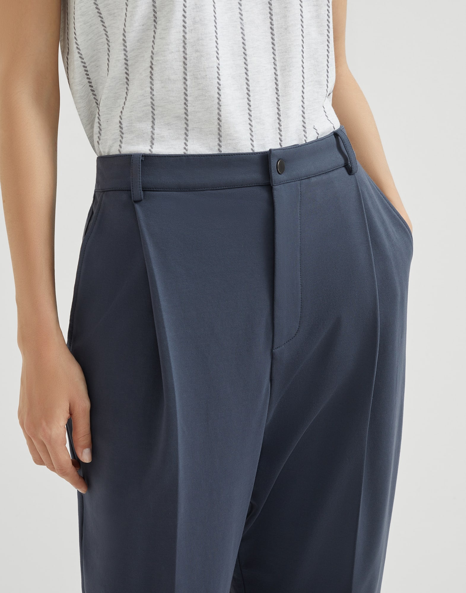 Stretch cotton lightweight French terry cropped trousers - 3