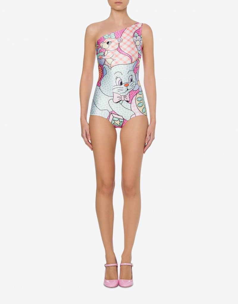 Moschino CALICO ANIMALS ONE-SHOULDER SWIMSUIT outlook
