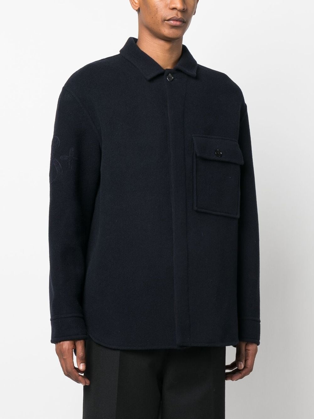 logo-embroidered shirt jacket - 3