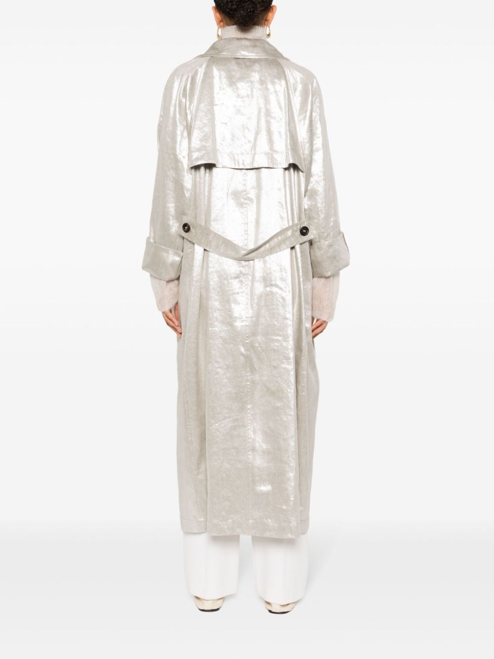 metallic-finish trench coat - 4