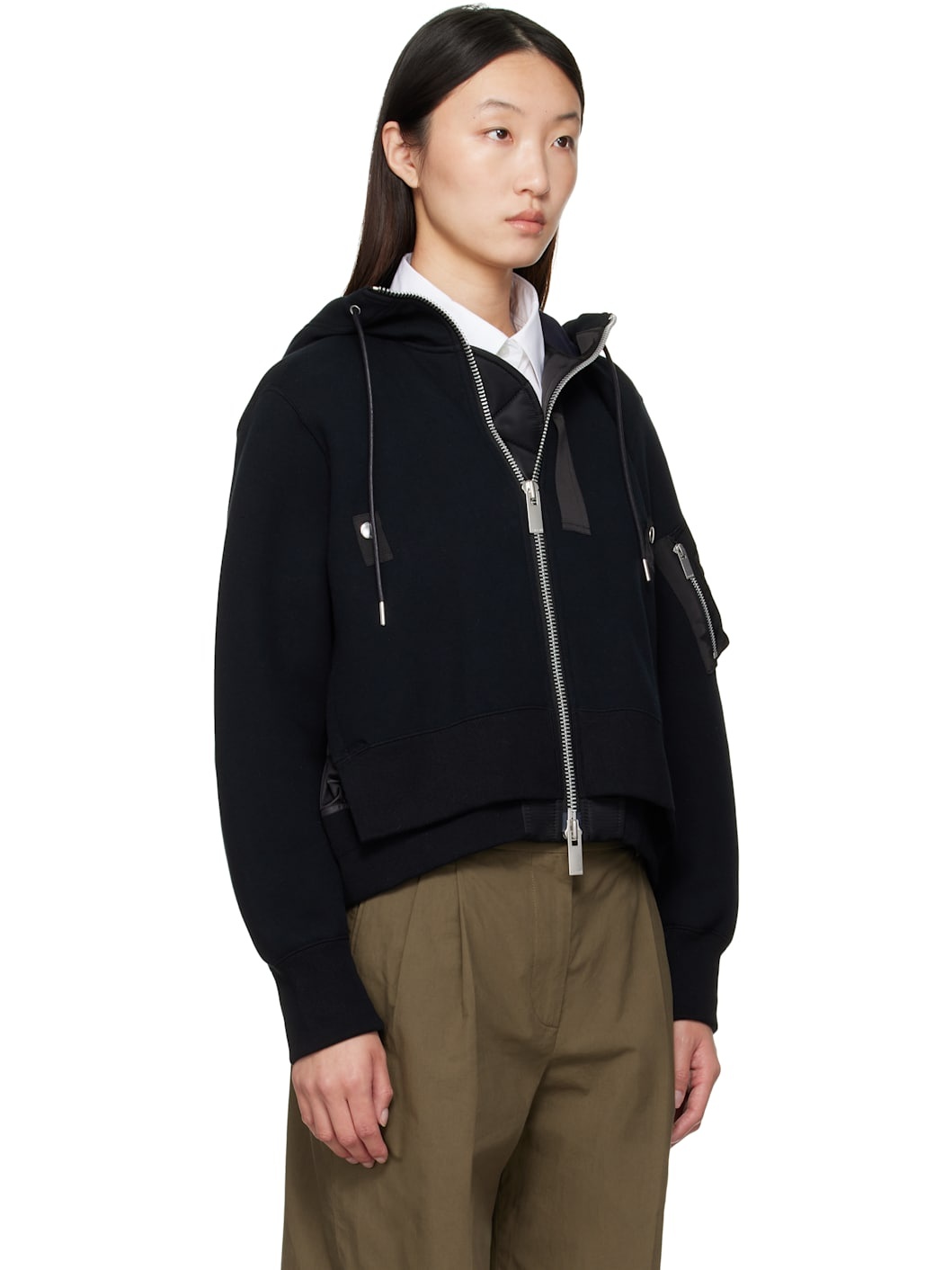 Black Sponge Sweat x Nylon Twill Hoodie - 2