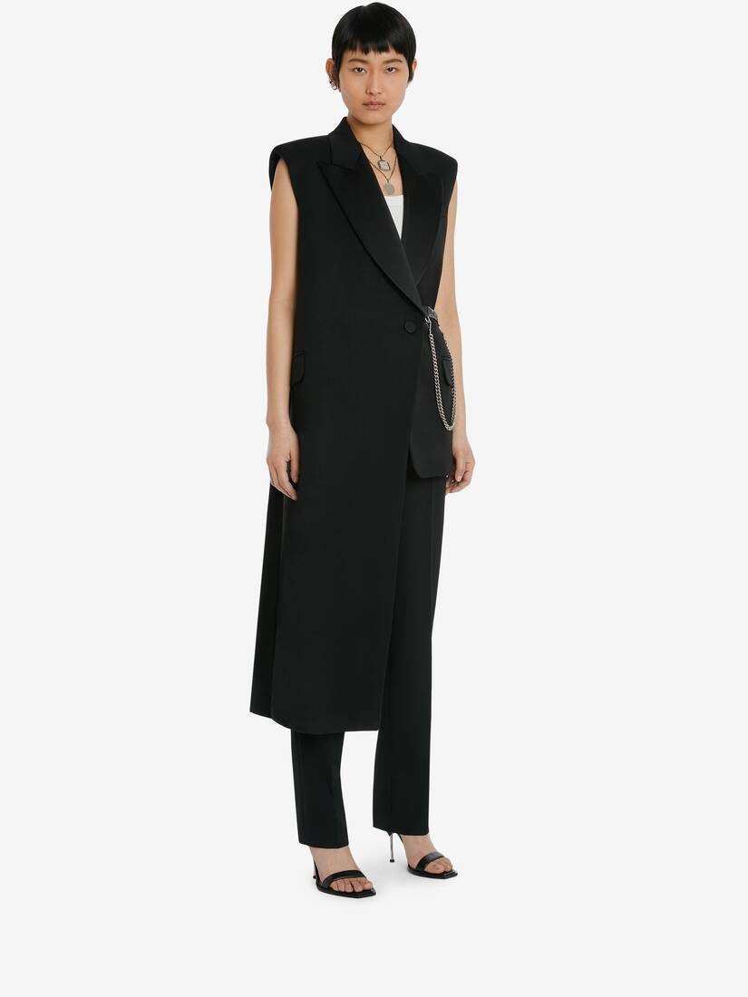 Sleeveless Drape Tuxedo Jacket in Black - 3