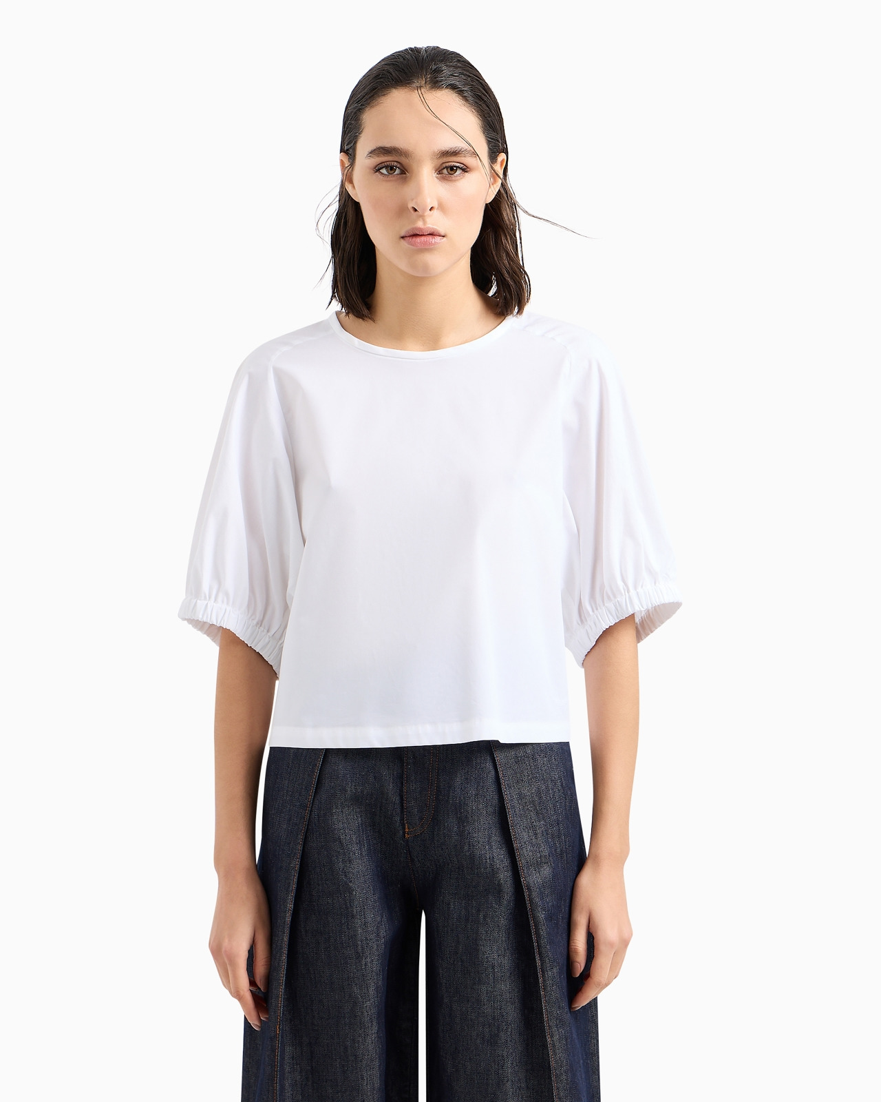 Short-sleeved tie blouse in poplin - 2