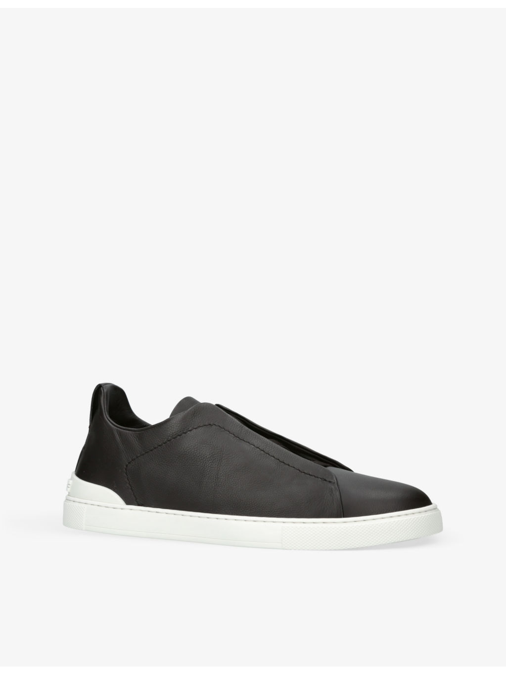 Triple Stitch brand-embroidered low-top leather trainers - 3