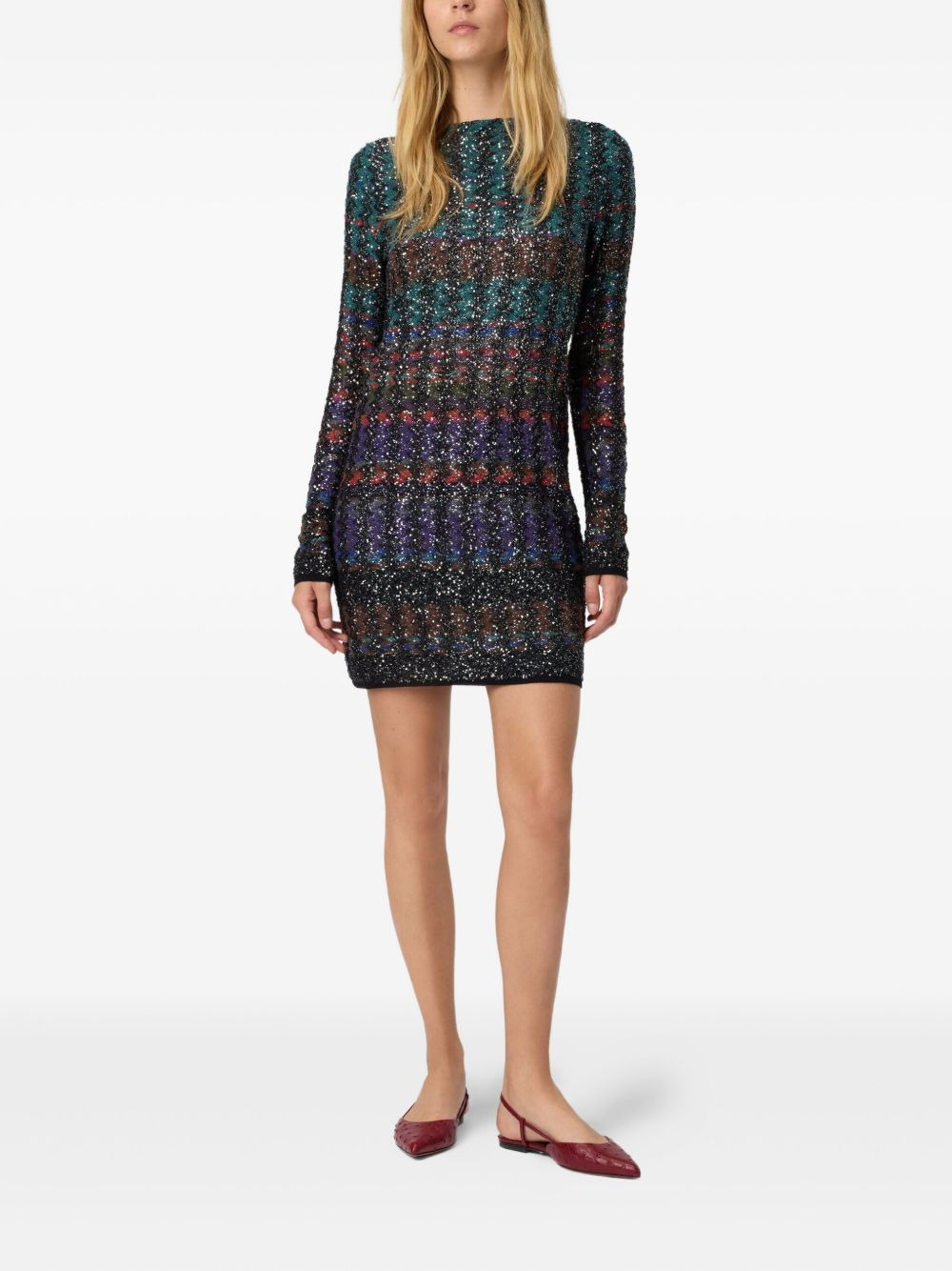 sequin-embellished patterned mini dress - 2
