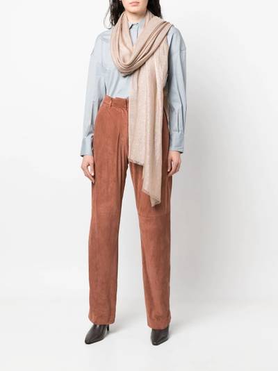 Brunello Cucinelli glittered frayed-trim scarf outlook