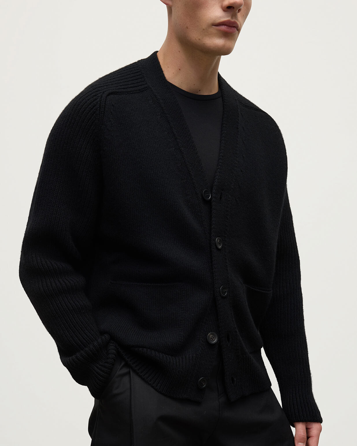 Ribbed Cashmere Black Cardigan - 5