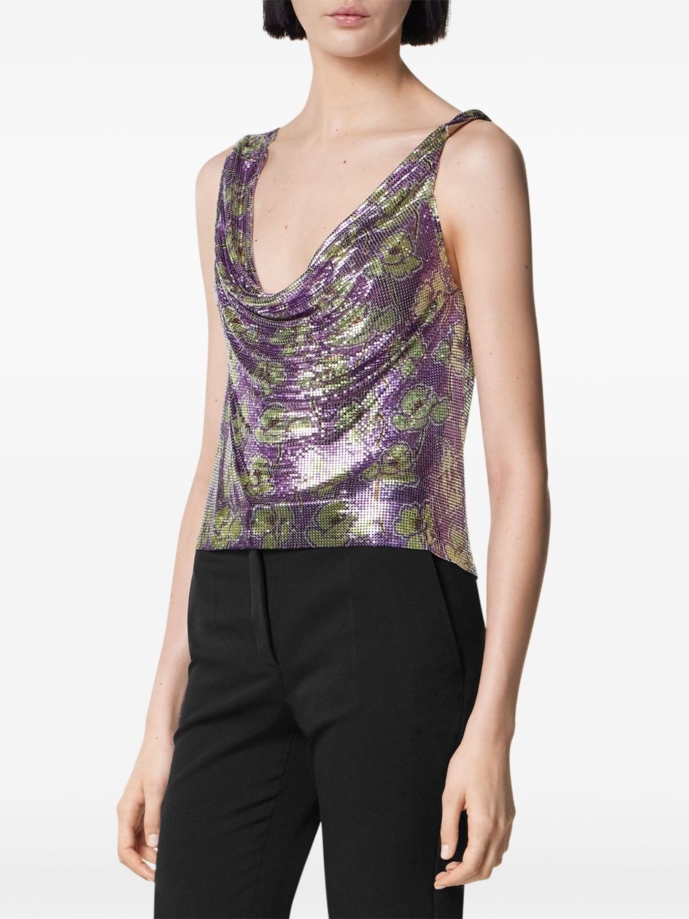 mesh draped-neck top - 3