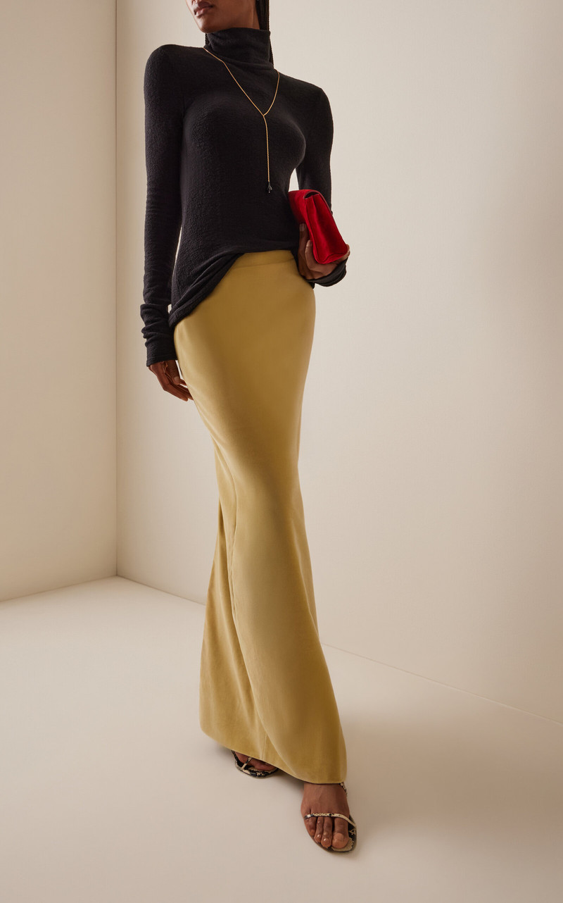 COLLEEN ALLEN Slit-Detailed Cotton-Velvet Skirt yellow outlook