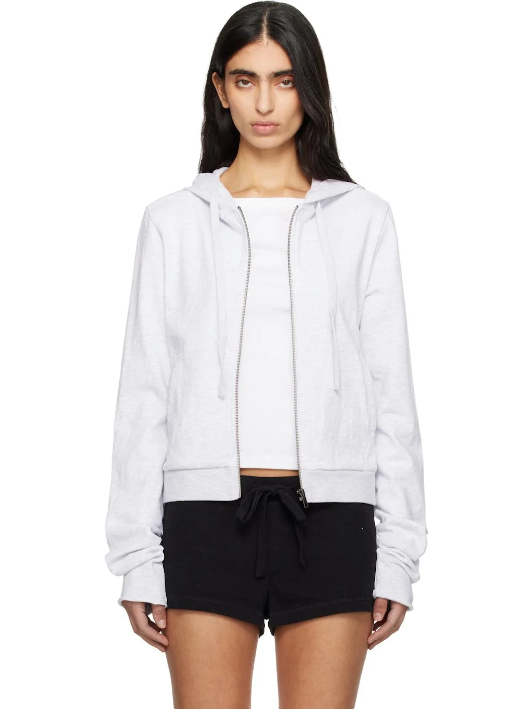 Gray Lightweight Cropped Zip Up Hoodie - 1