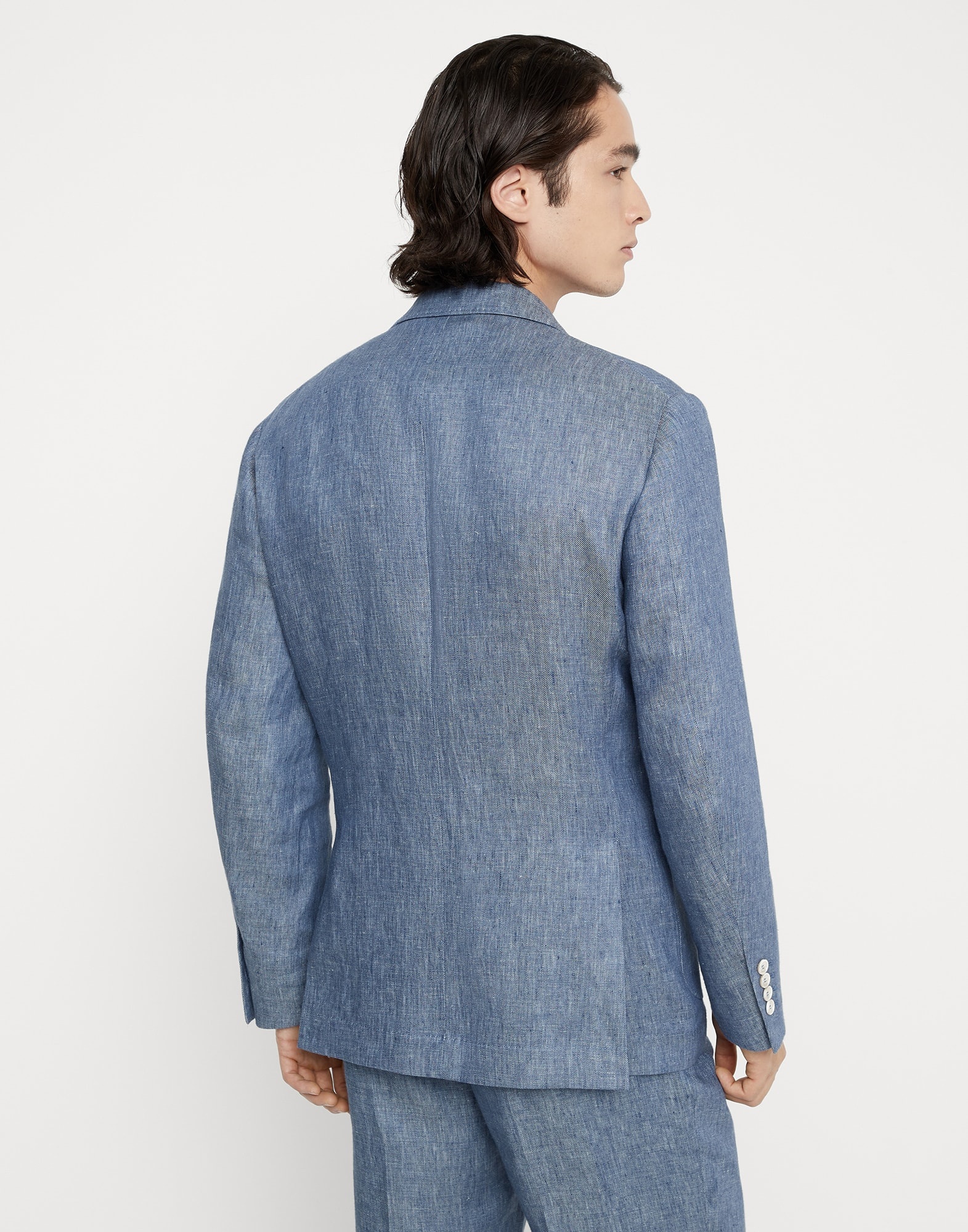 Denim-effect linen deconstructed blazer with patch pockets - 2
