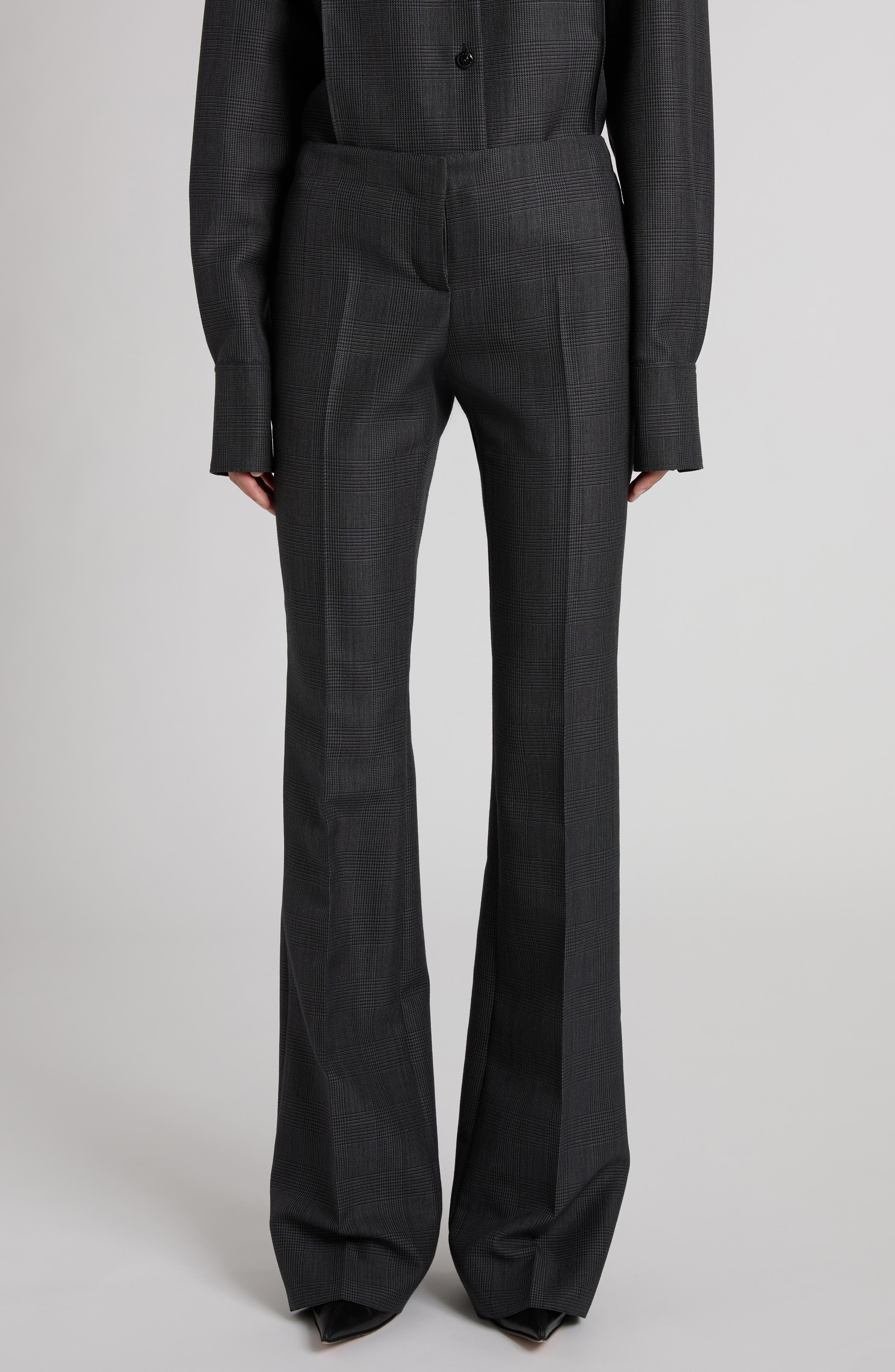 McQueen Prince of Wales Wool & Mohair Bootcut Trousers in Black - 1