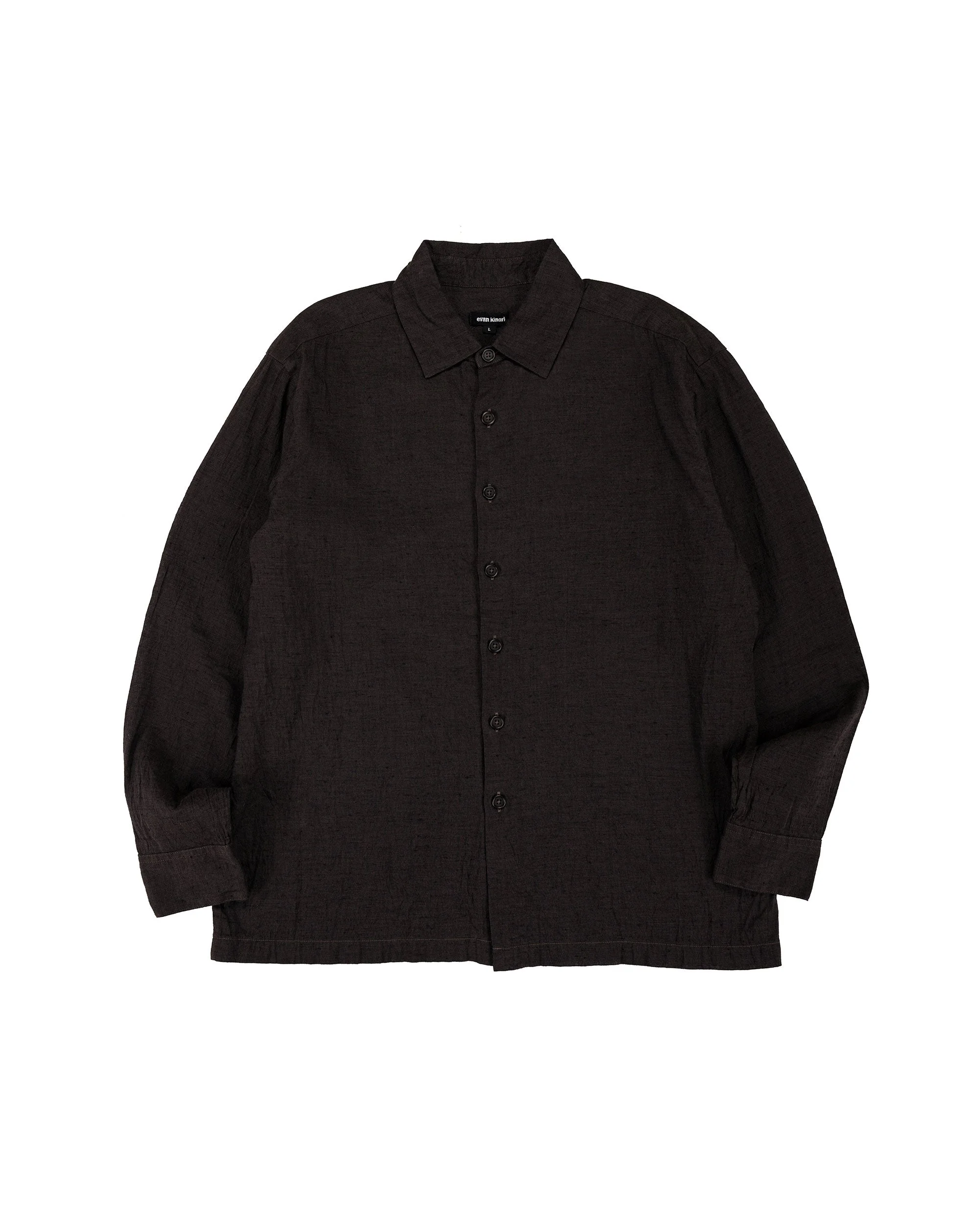 Flat Hem Shirt Linen/Cotton Summercloth Brown/Navy - 1