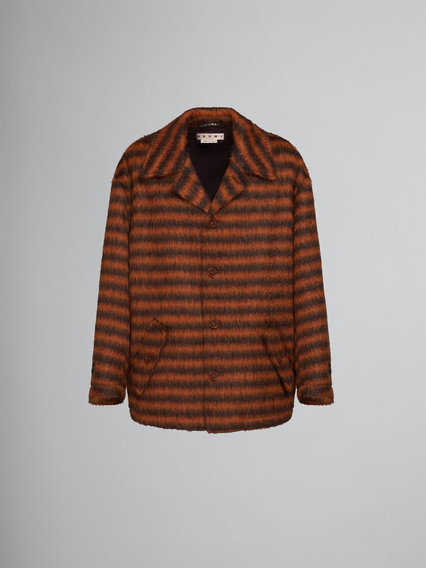 ORANGE STRIPED MOHAIR CABAN COAT - 1