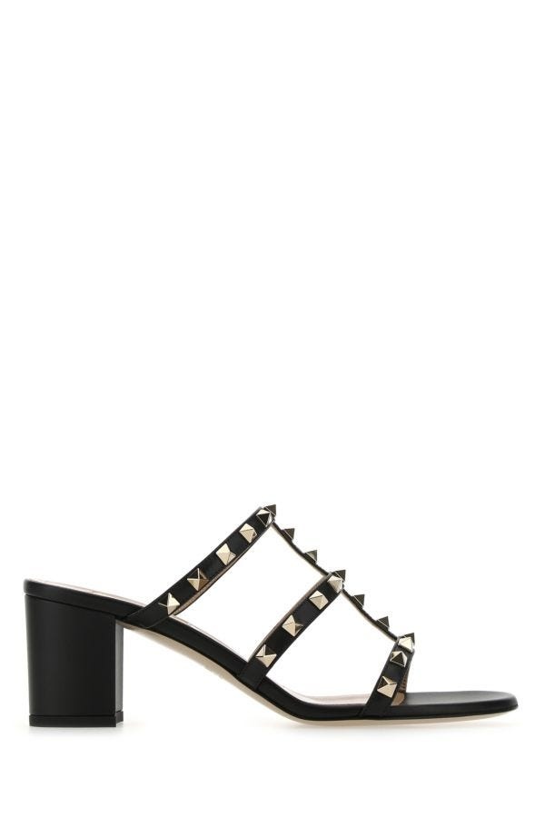 Valentino Garavani Woman Black Leather Rockstud Mules - 1