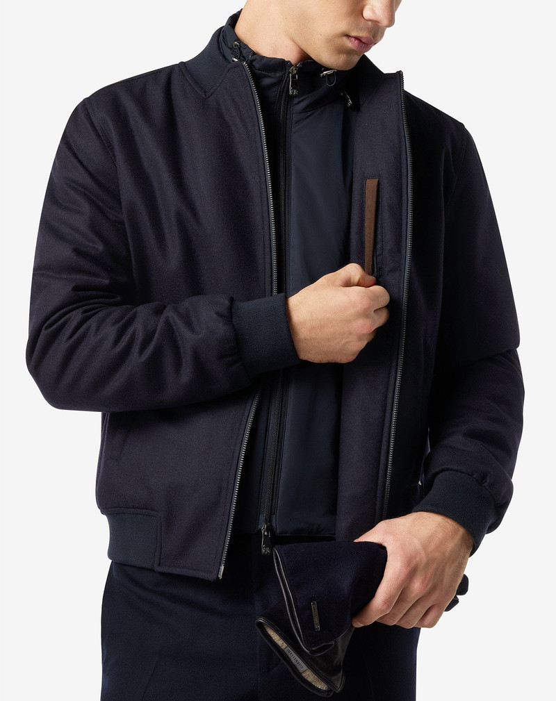 Blue technical cashmere bomber jacket with detachable vest 5