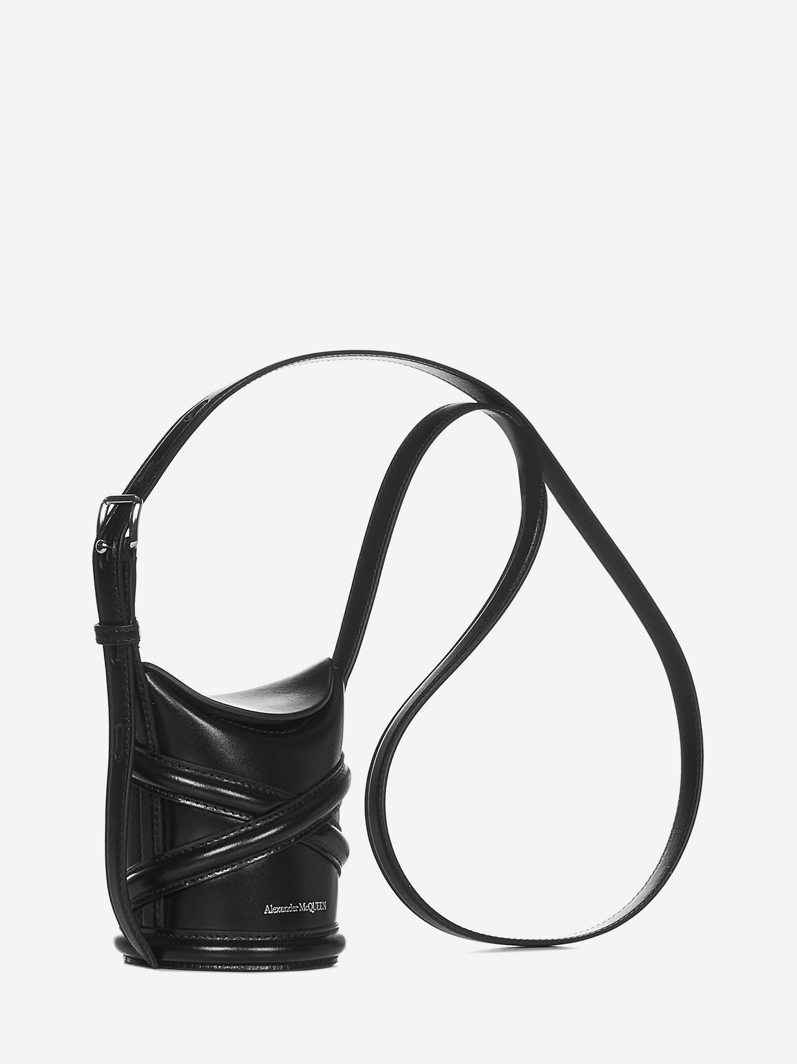 The Curve Mini black calfskin harness-style shoulder bag with shoulder strap. - 3