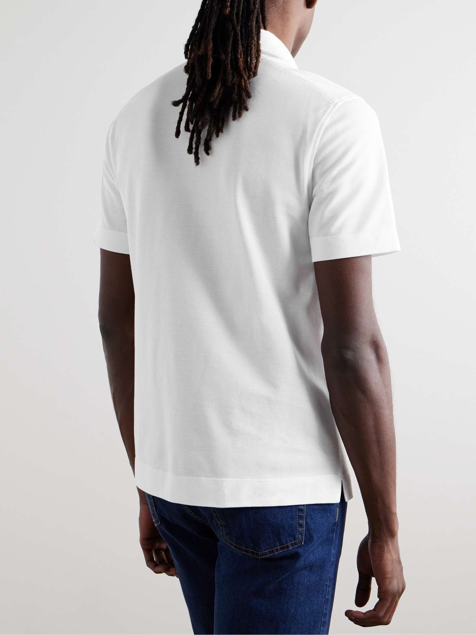 Nubuck-Trimmed Cotton-Piqué Polo Shirt - 3