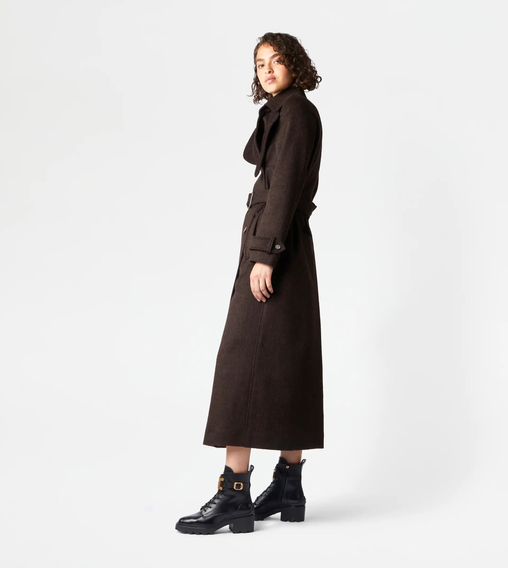 TRENCH COAT IN WOOL FELT - BROWN - 4