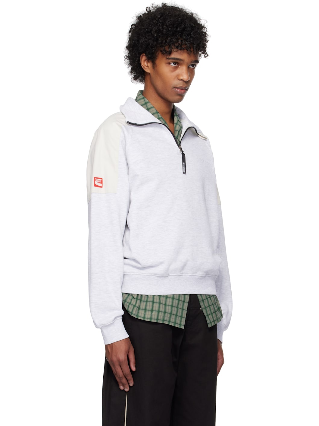 Gray & Beige Half Zip-Up Sweatshirt - 2