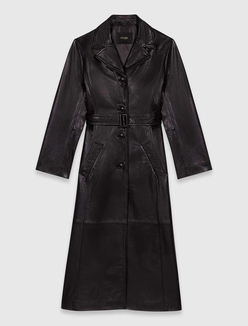 Long leather trench coat 1